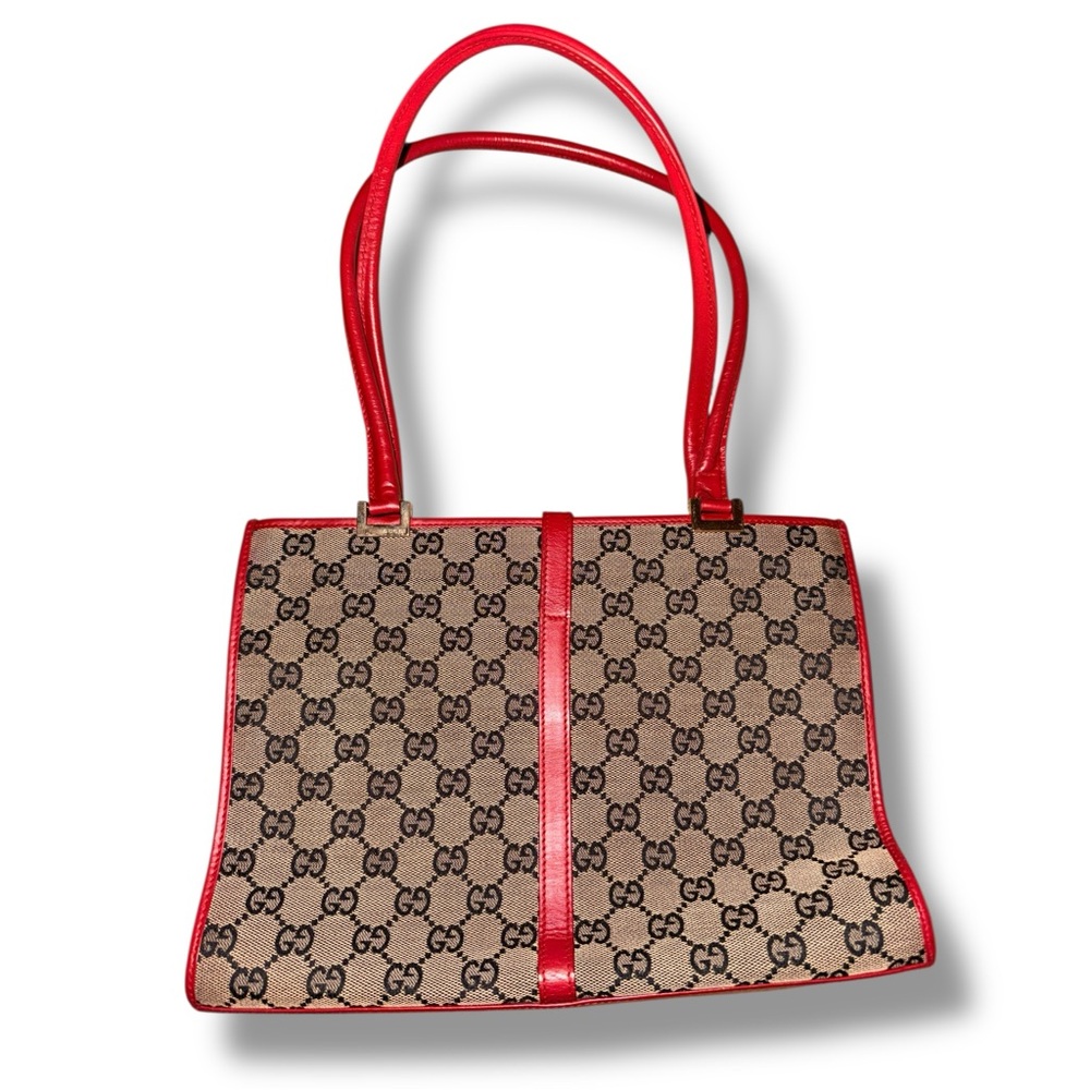 Gucci GG Canvas & Red Leather Jackie O Tote – Vintage, Excellent Condition - Picture 8 of 10